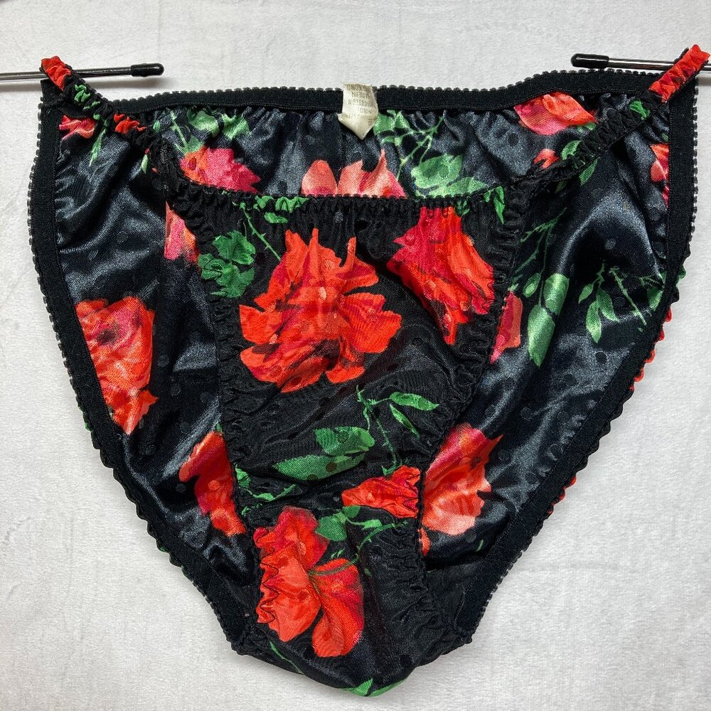 Vintage 80s 90s Floral Satin String Bikini Panties
